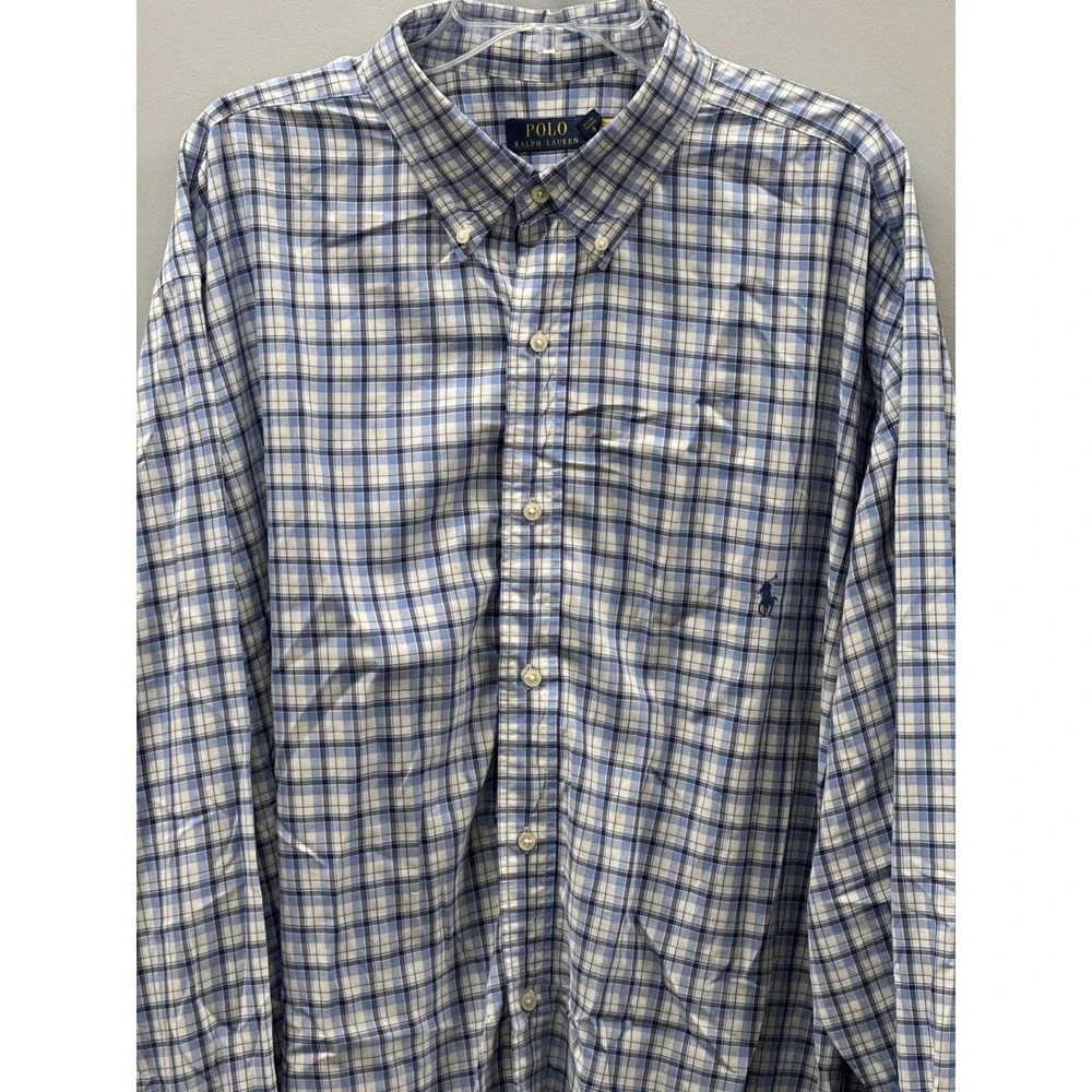 Polo Ralph Lauren Button Down Shirt Mens 3XLT Blue Plaid Stretch Big & Tall